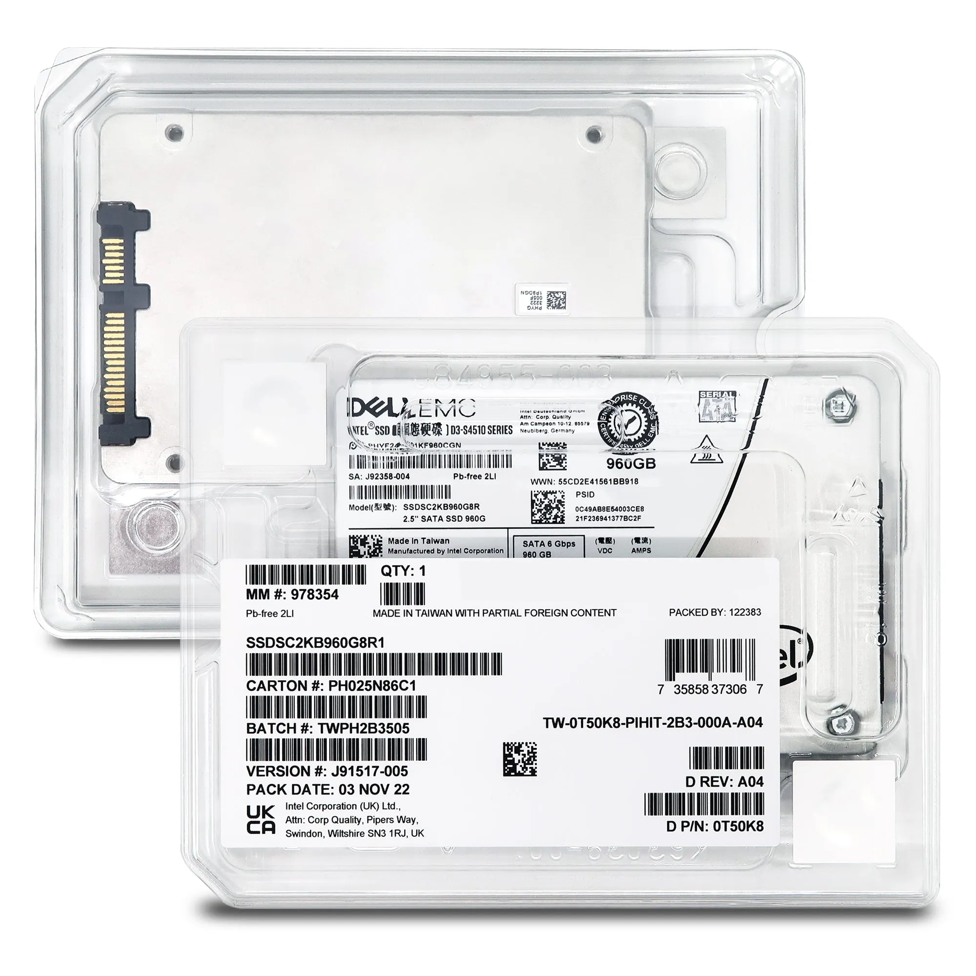 Dell D3-S4510 SSDSC2KB960G8R1 0T50K8 960GB SATA 6Gb/s 3D TLC 2DWPD 2.5in Solid State Drive