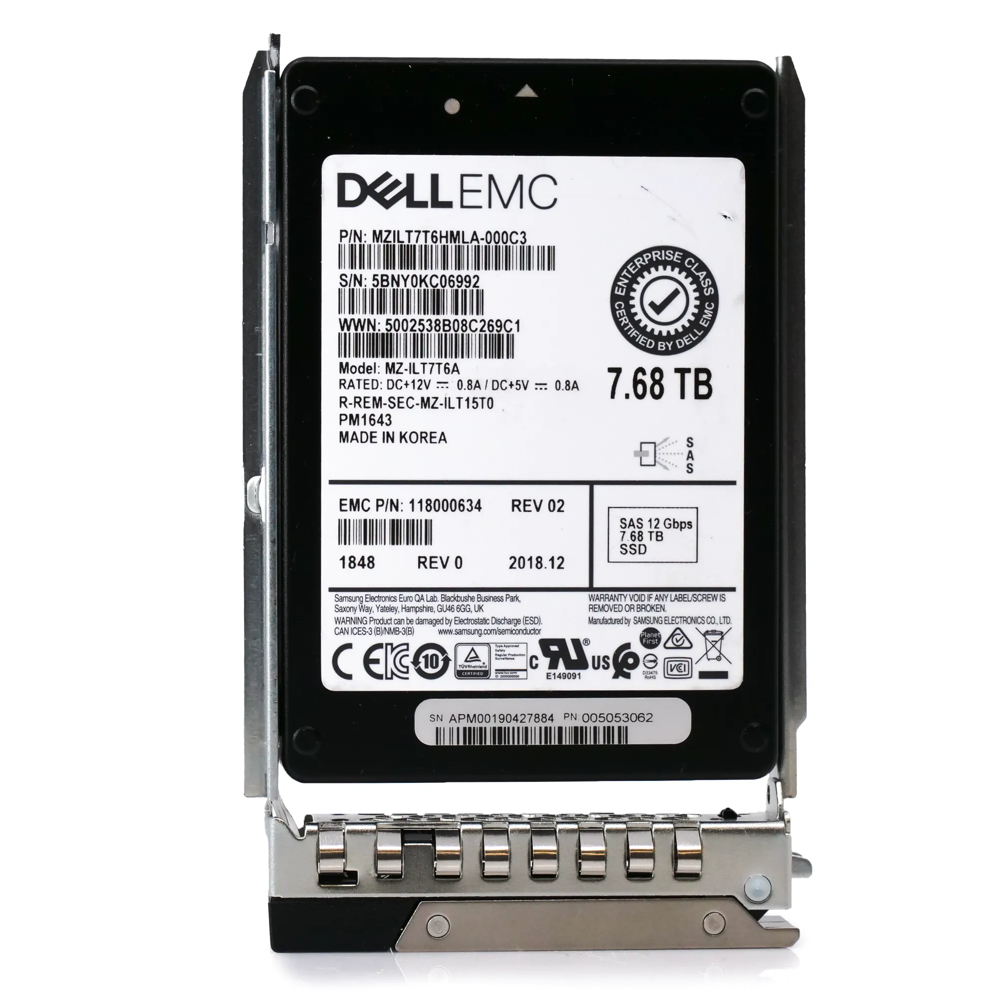Dell EMC 118000634 G14 7.68TB SAS 12Gb/s 512e 1DWPD 2.5in Recertified Solid State Drive