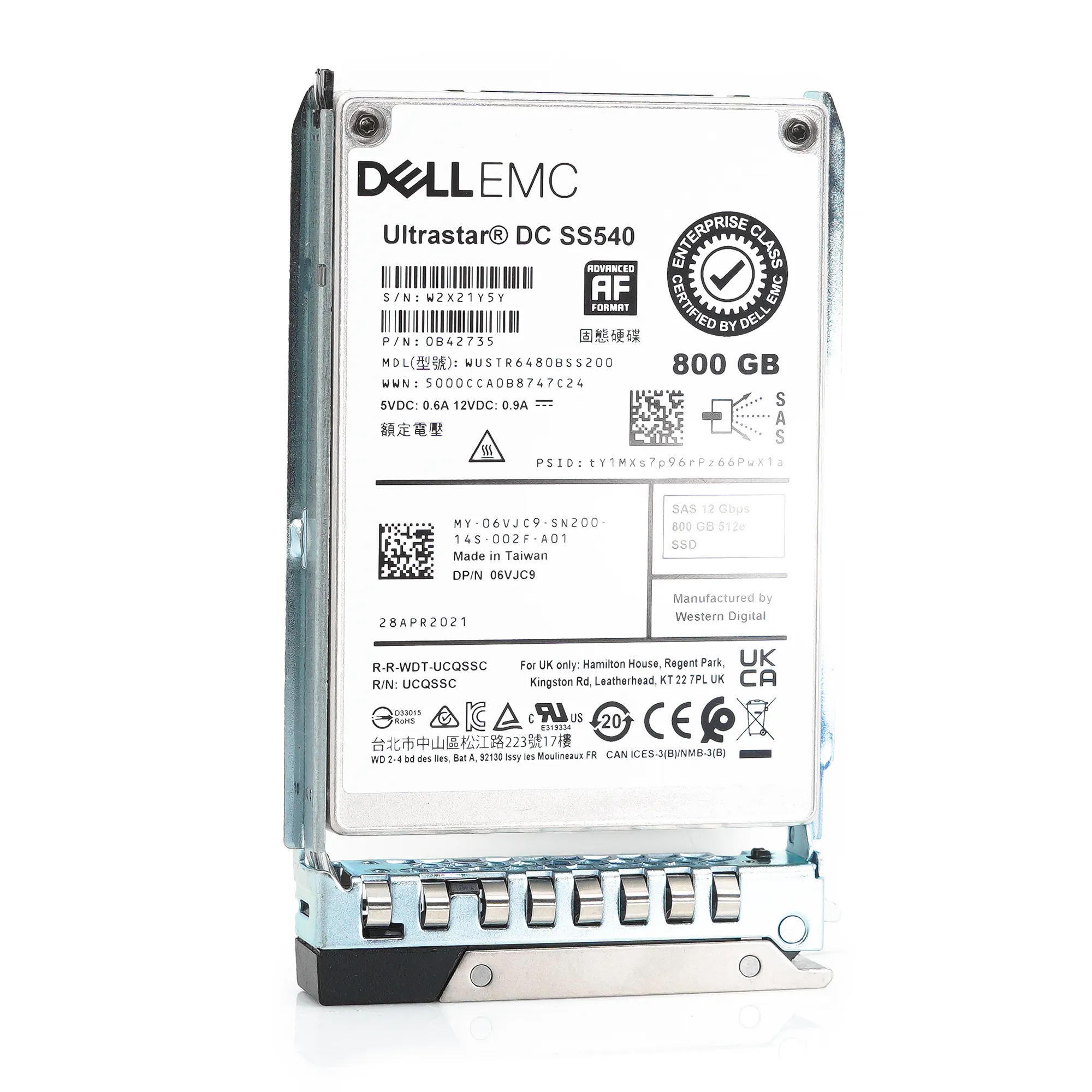 Dell G14 6VJC9 WUSTR6480BSS200 800GB SAS 12Gb/s 3DWPD Mixed Use 2.5in Refurbished SSD