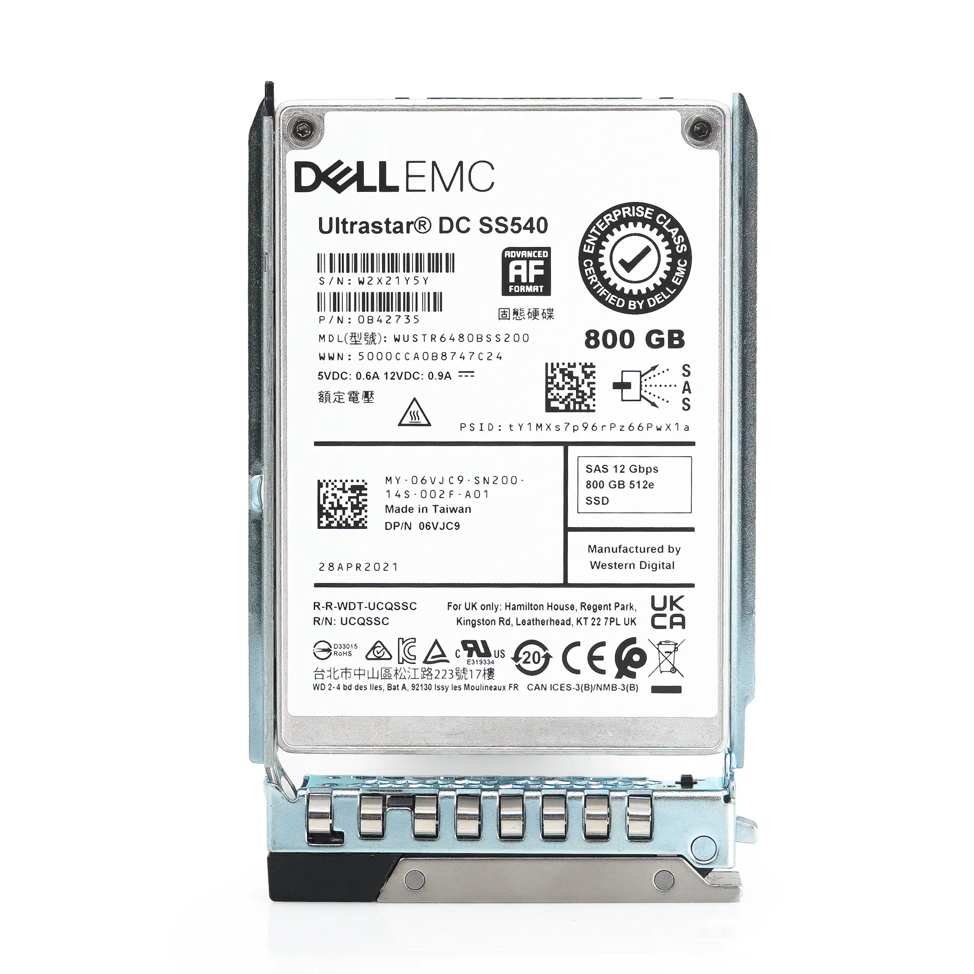 Dell G14 6VJC9 WUSTR6480BSS200 800GB SAS 12Gb/s 3DWPD Mixed Use 2.5in Refurbished SSD