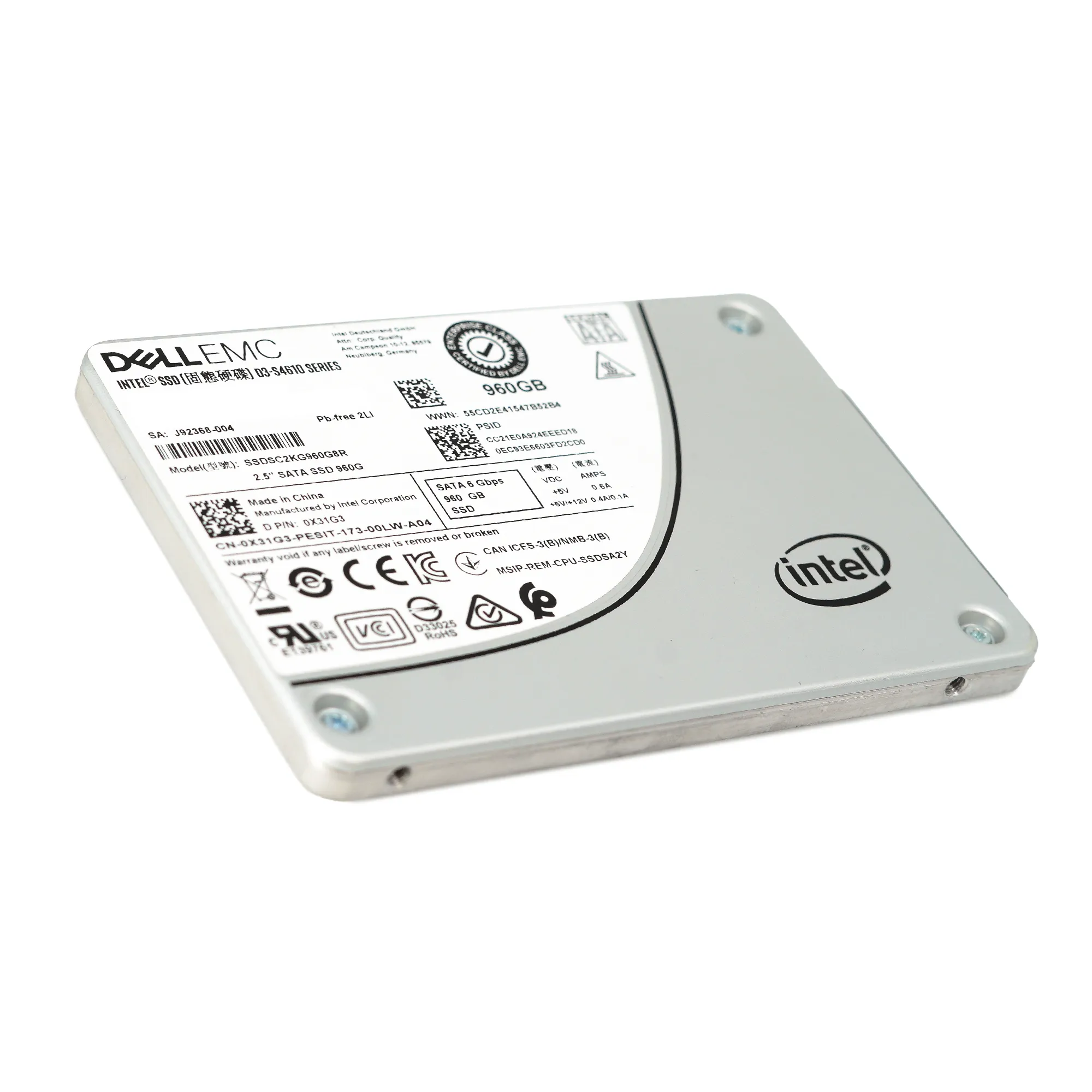 Dell S4610 X31G3 SSDSC2KG960G8R 960GB SATA 6Gb/s 3DWPD Mixed Use 2.5in Refurbished SSD