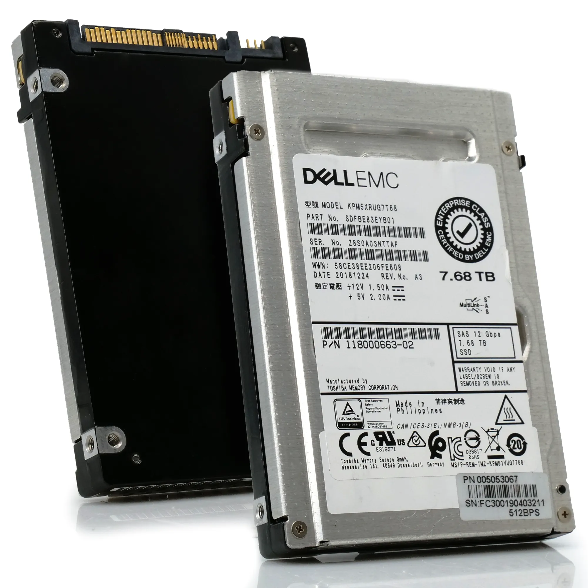 Dell/Kioxia PM5-R KPM5XRUG7T68 7.68TB SAS 12Gb/s 2.5in Recertified Solid State Drive