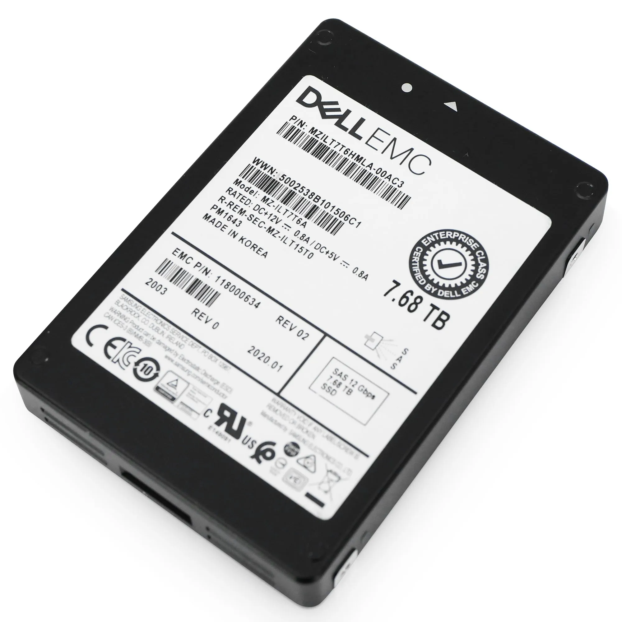 Dell/Samsung PM1643a MZILT7T6HMLA 7.68TB 1 DWPD SAS 12Gb/s 2.5in Refurbished SSD