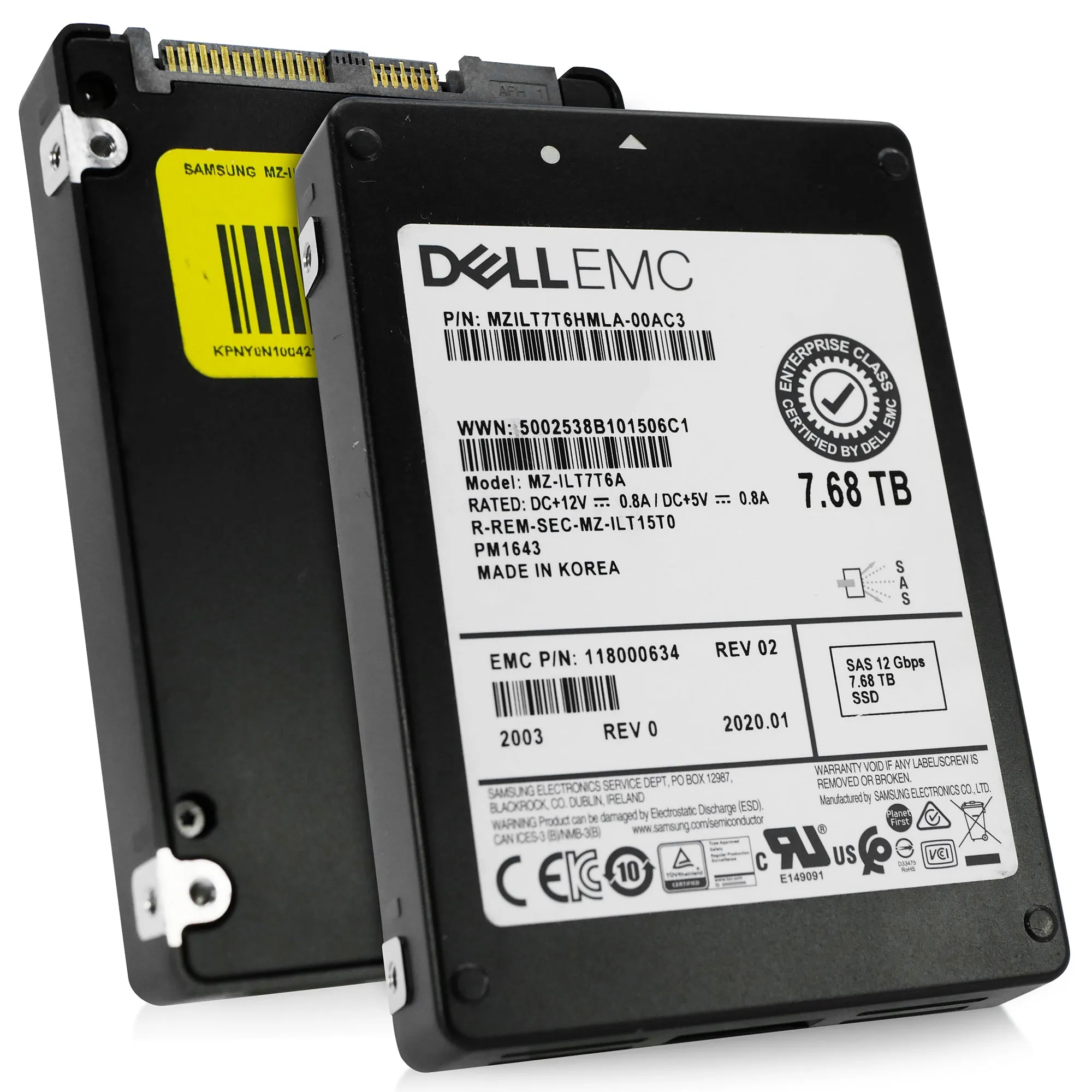 Dell/Samsung PM1643a MZILT7T6HMLA 7.68TB 1 DWPD SAS 12Gb/s 2.5in Refurbished SSD