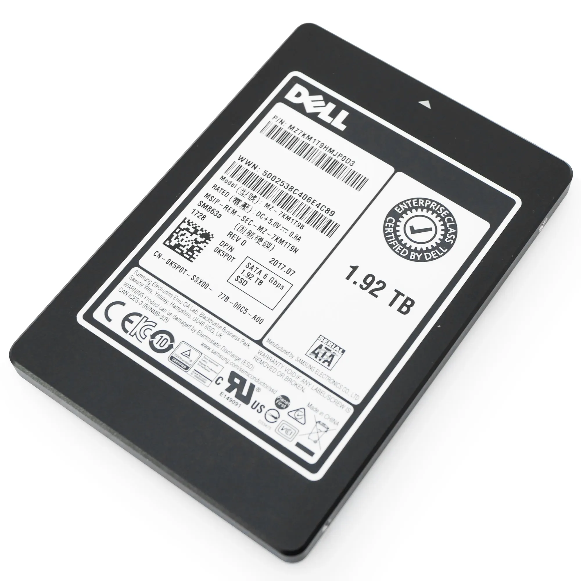 Dell/Samsung SM863a MZ7KM1T9HMJP0D3 1.92TB 3.6 DWPD SATA 6Gb/s V-NAND 2.5in Refurbished SSD