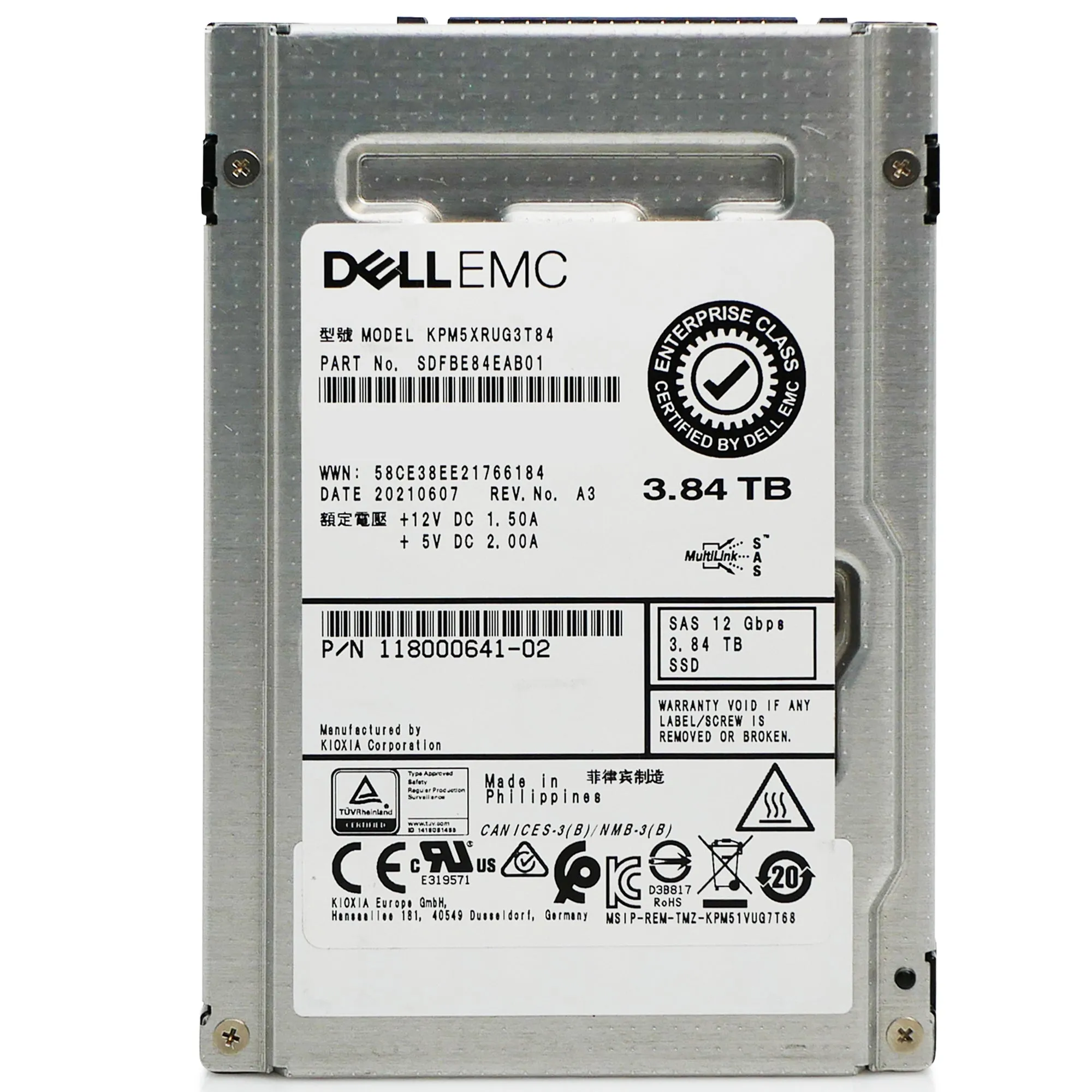 Dell/Toshiba PM5-R KPM5XRUG3T84 3.84TB 1 DWPD SAS 12Gb/s 3D TLC 2.5in Solid State Drive