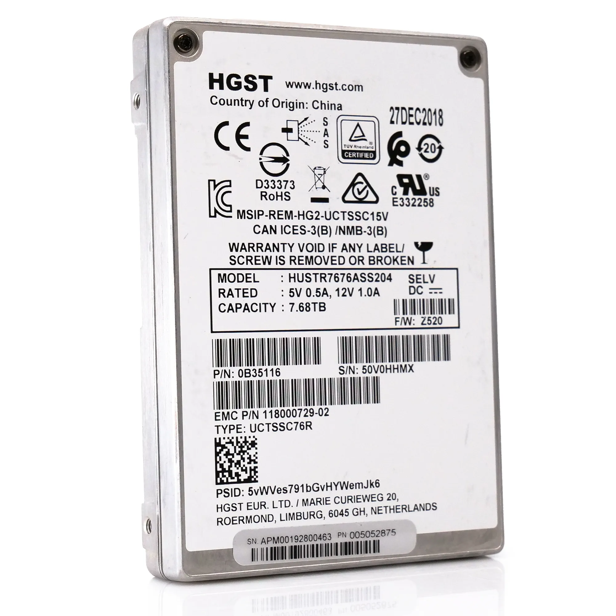 HGST Ultrastar SS300 HUSTR7676ASS204 118000729-02 7.68TB SAS 12Gb/s 512e 1DWPD Read Intensive 2.5in Refurbished Enterprise SSD