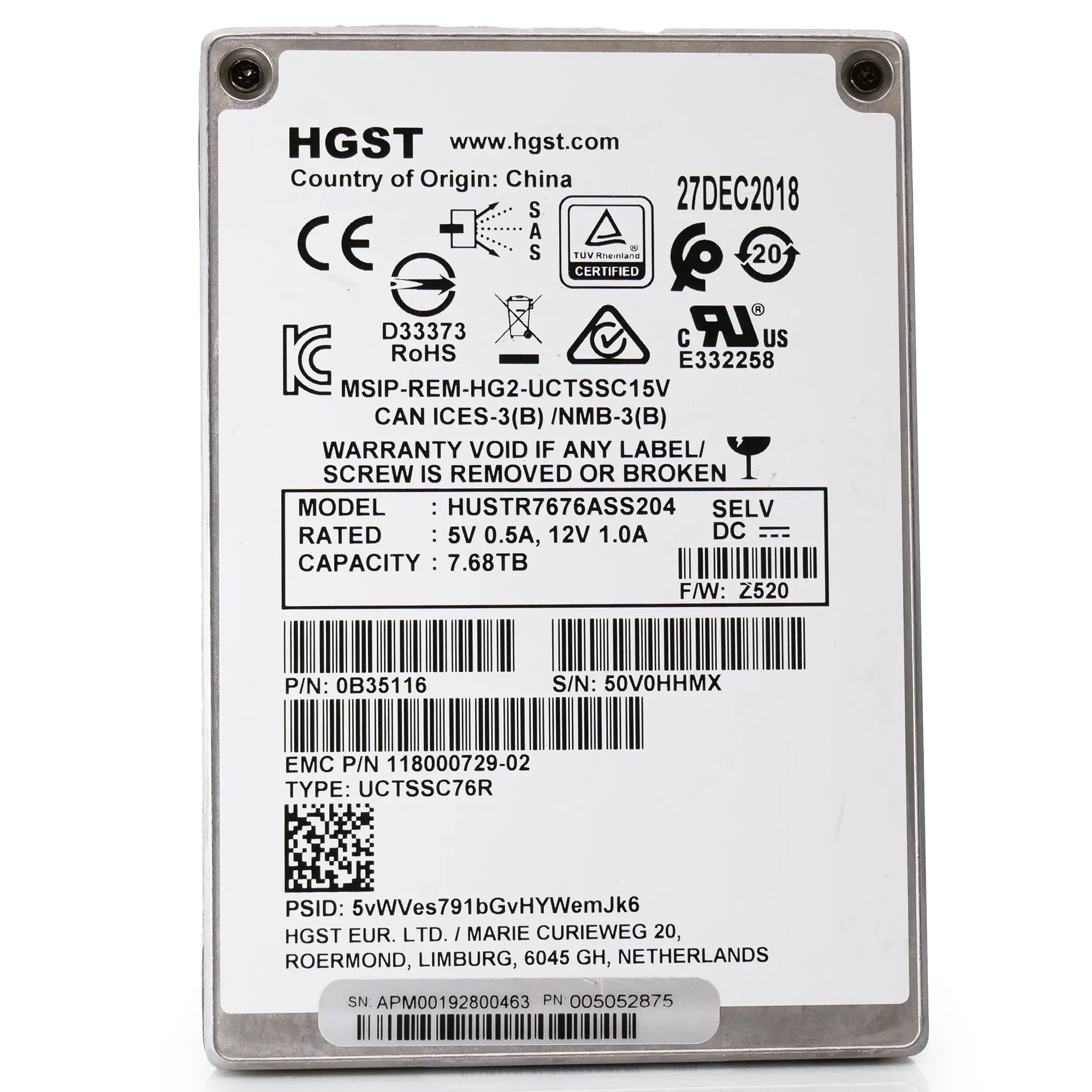 HGST Ultrastar SS300 HUSTR7676ASS204 118000729-02 7.68TB SAS 12Gb/s 512e 1DWPD Read Intensive 2.5in Refurbished Enterprise SSD