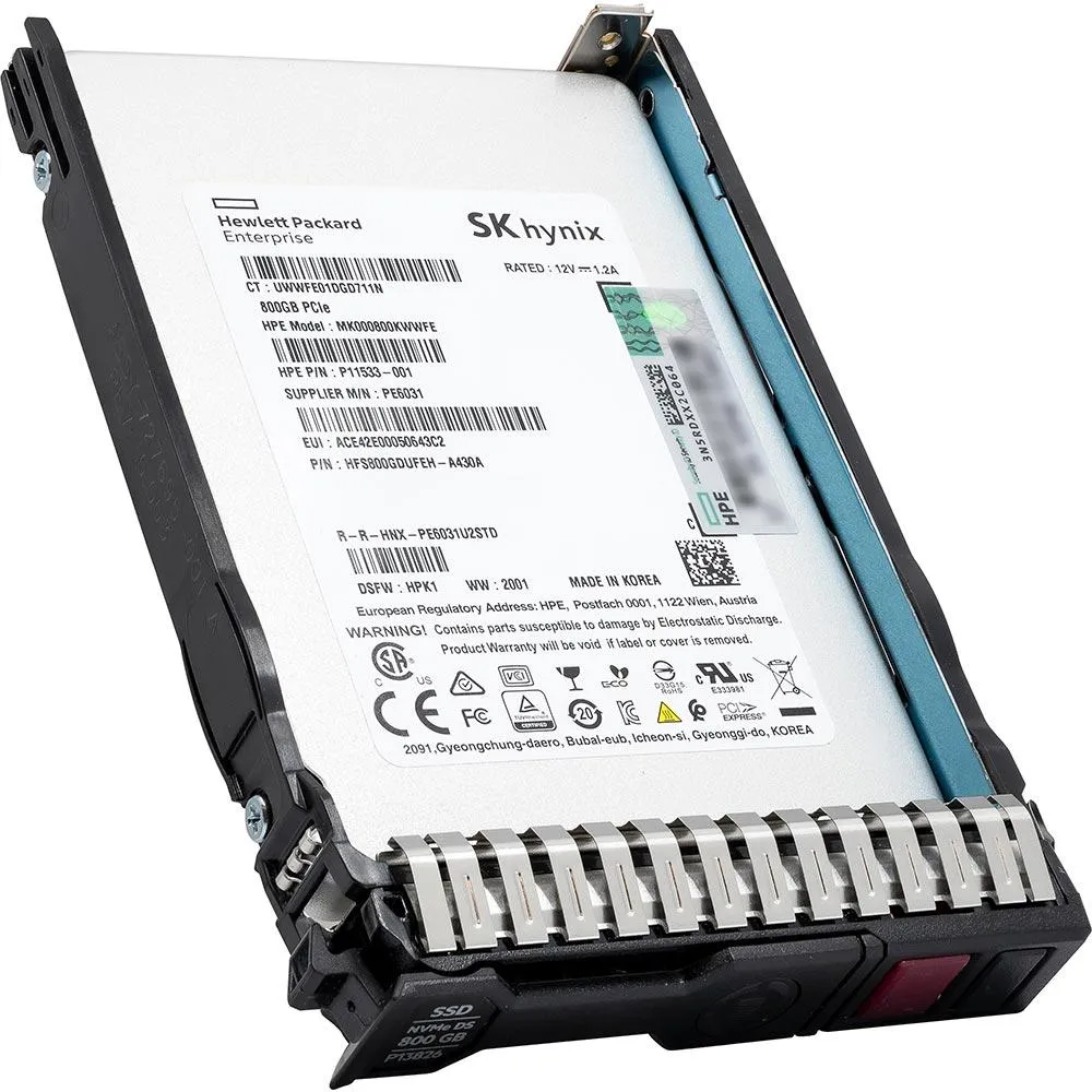 HP Gen10 P13668-B21 P11533-001 800GB PCIe Gen 3.1 x4 4GB/s Mixed Use U.2 NVMe 2.5in Solid State Drive