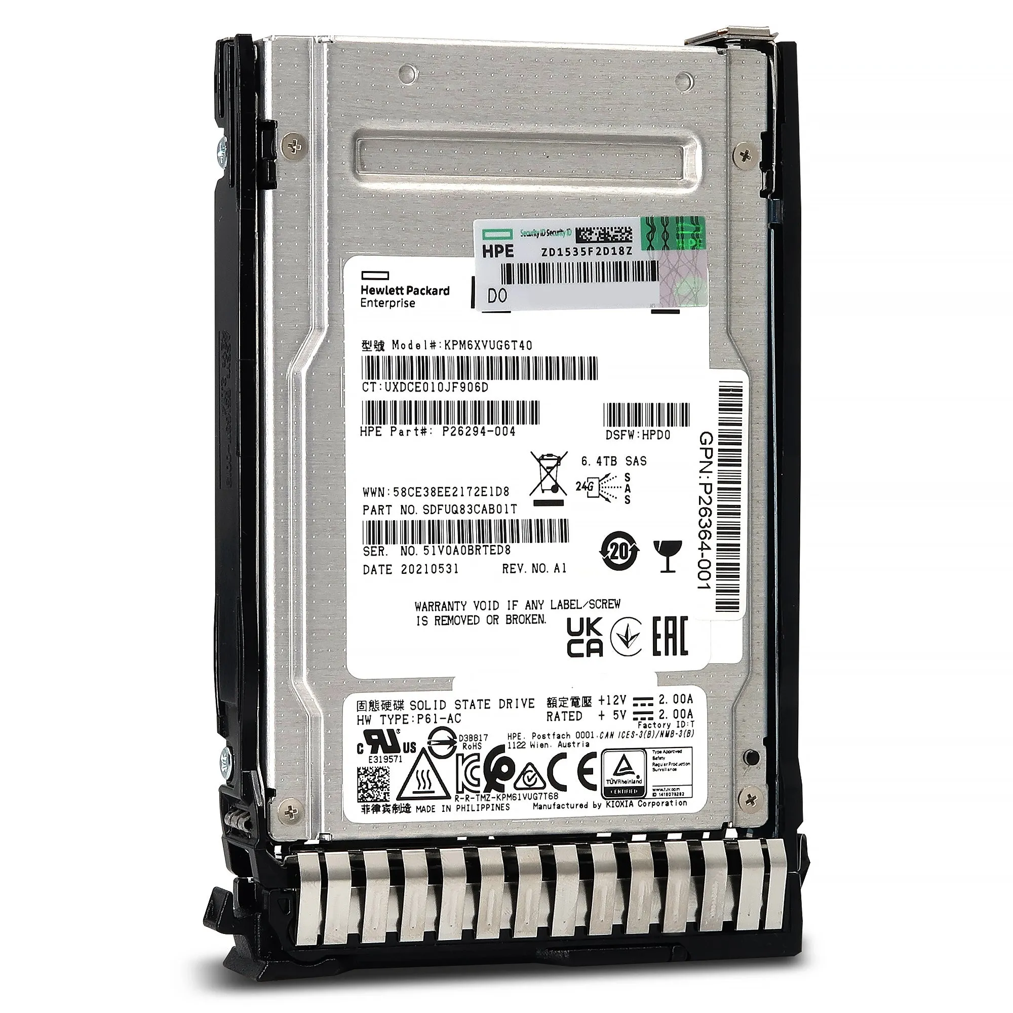 HPE PM6-V P40479-B21 KPM6XVUG6T40 6.4TB SAS 22.5Gb/s 3D TLC SIE 2.5in Recertified Solid State Drive