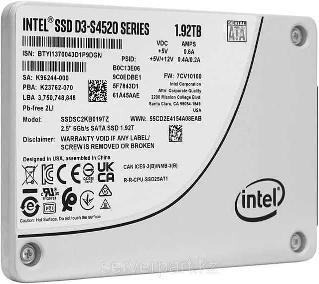 Intel D3-S4520 SSDSC2KB019TZ01 1.92TB SATA 6Gb/s 3D TLC 1DWPD 2.5in Refurbished SSD