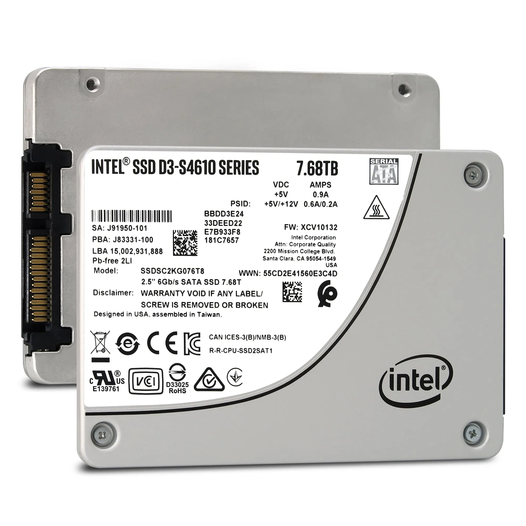 Intel D3-S4610 SSDSC2KG076T801 7.68TB SATA 6Gb/s 3D TLC 3DWPD 2.5in Solid State Drive