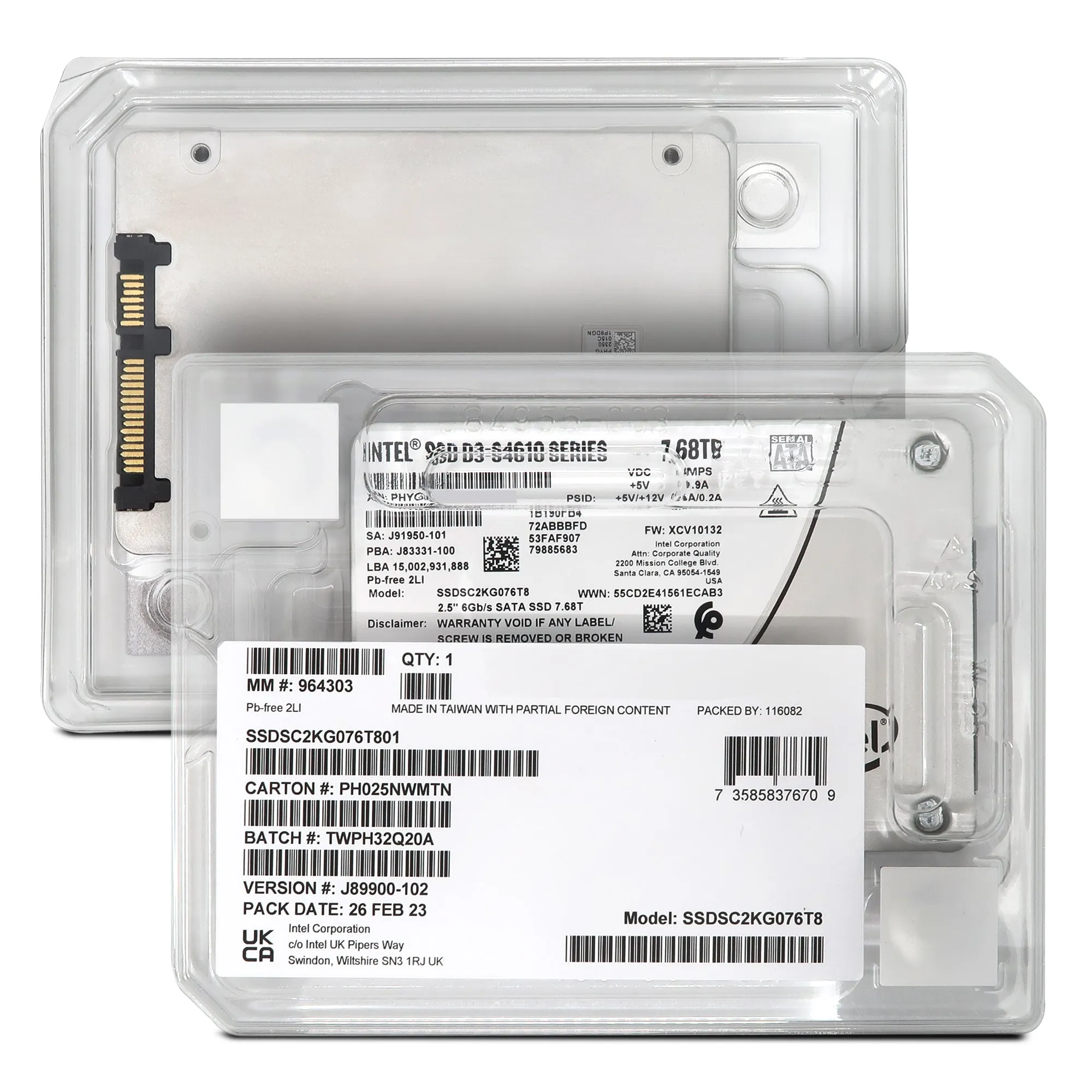 Intel D3-S4610 SSDSC2KG076T801 7.68TB SATA 6Gb/s 3D TLC 3DWPD 2.5in Solid State Drive