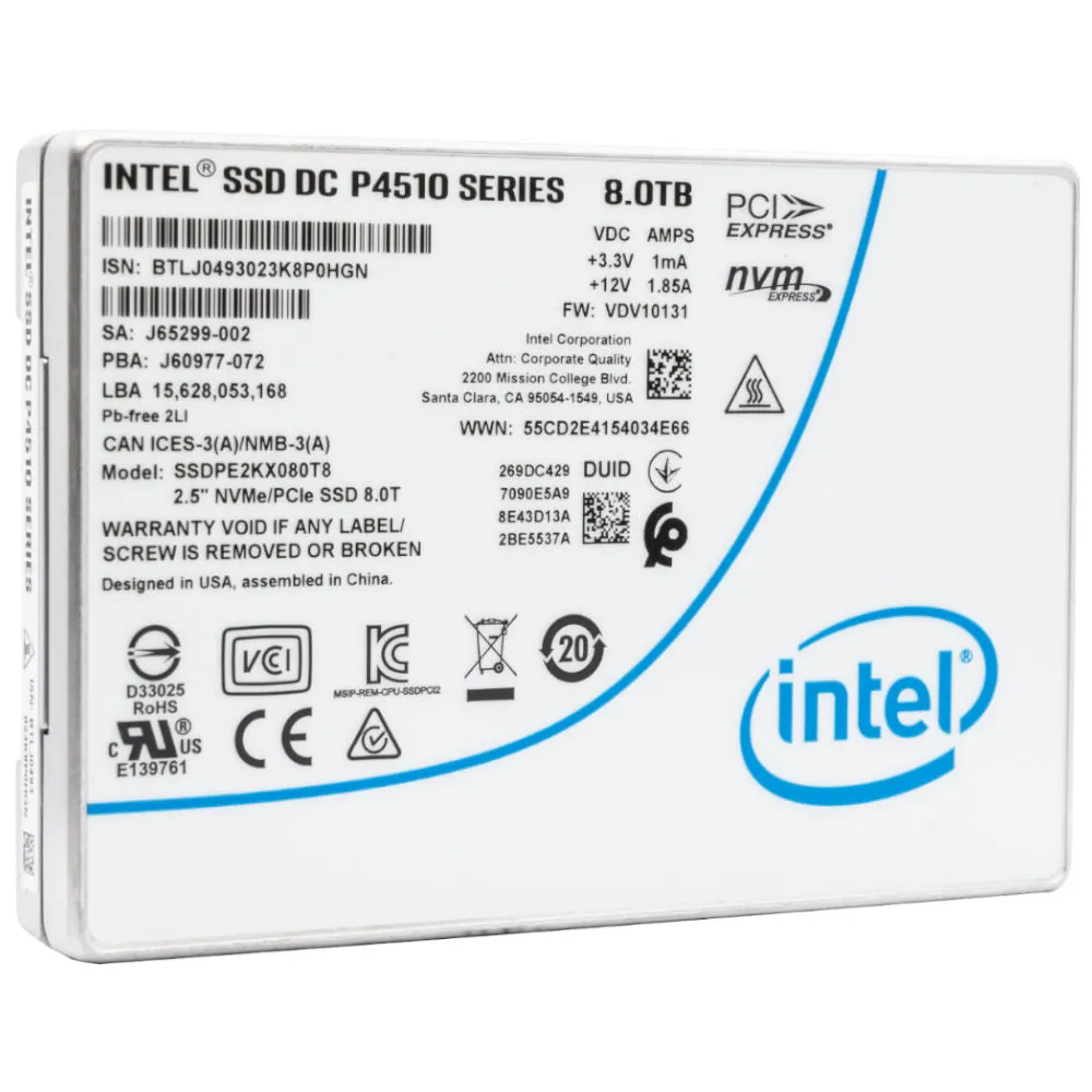 Intel DC P4510 8TB PCIe Gen3 x4 2.5" Enterprise Solid State Drive - SSDPE2KX080T801