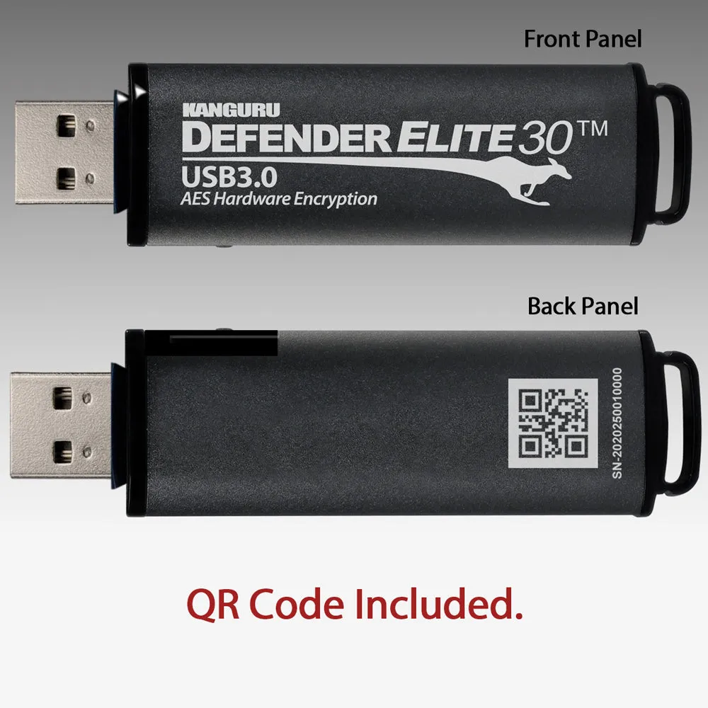 Kanguru Defender Elite30™ USB 3.0 Hardware Encrypted Flash Drive with Physical Write Protect Switch