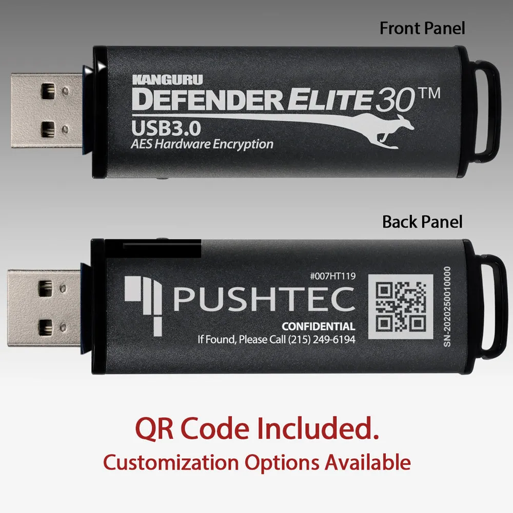 Kanguru Defender Elite30™ USB 3.0 Hardware Encrypted Flash Drive with Physical Write Protect Switch