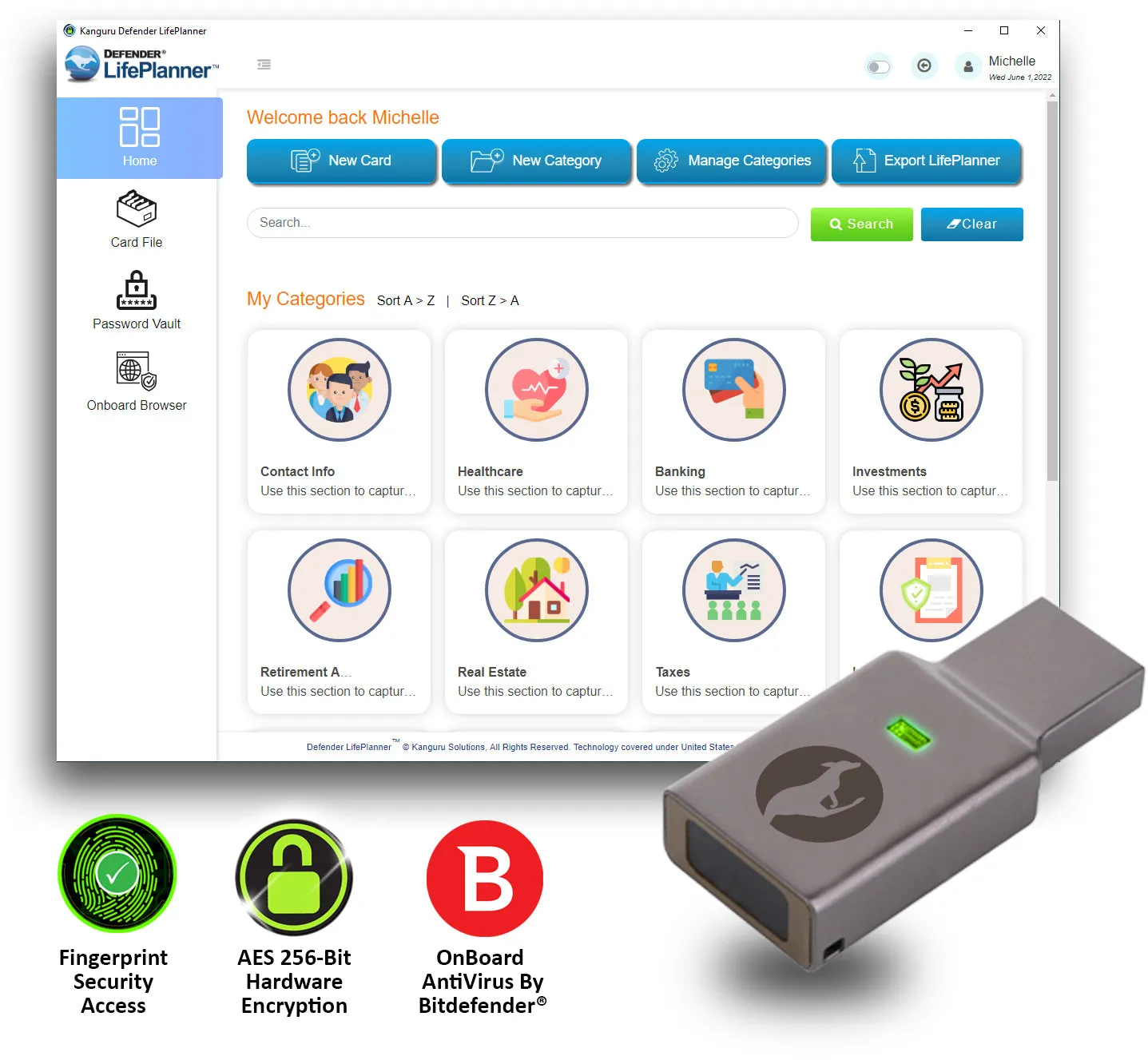Kanguru Defender LifePlanner™ Secure, Personal Life Organizer & Password Manager