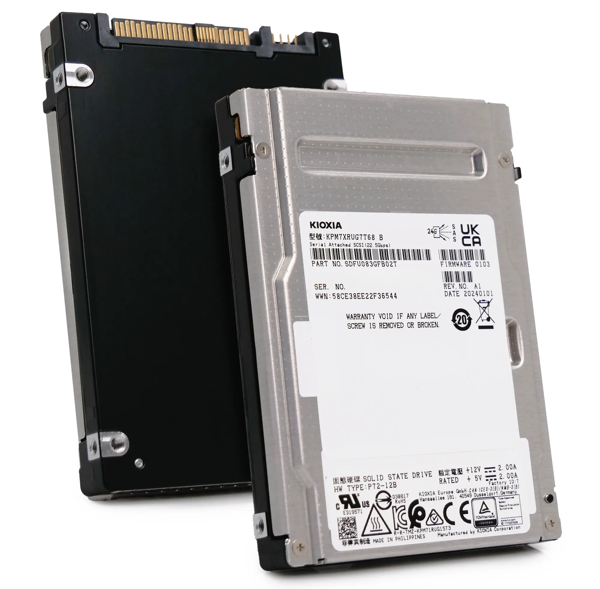 Kioxia PM7-R KPM7XRUG7T68 7.68TB 1 DWPD SAS-4 25Gb/s Read Intensive TLC 2.5in Recertified Solid State Drive