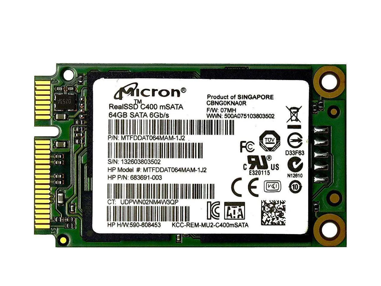 Micron RealSSD C400 MTFDDAT064MAM 64GB SATA 6Gb/s 2.5" mSATA Solid State Drive