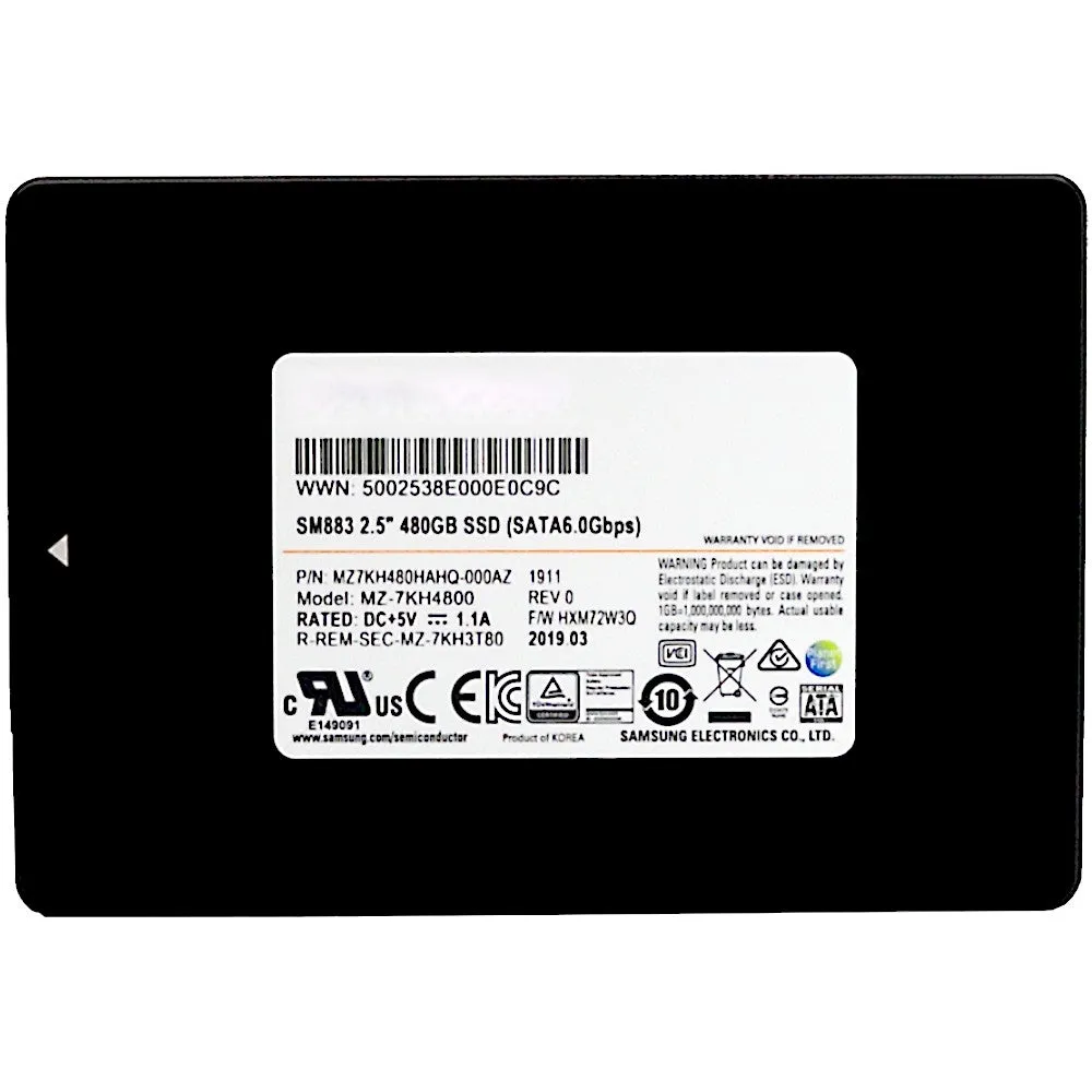 Samsung SM883 MZ-7KH4800 MZ7KH480HAHQ-000AZ 480GB SATA 6Gb/s 2.5in Refurbished SSD
