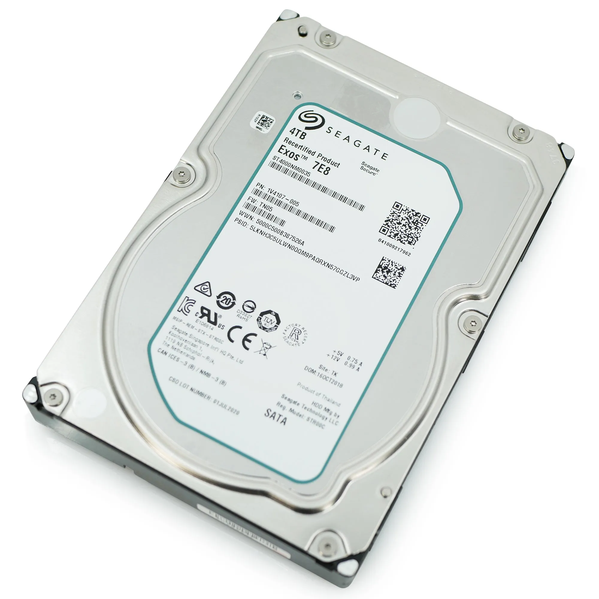 Seagate Exos 7E8 ST4000NM0035 4TB 7.2K RPM SATA 6Gb/s 512n 128MB 3.5" Manufacturer Recertified HDD