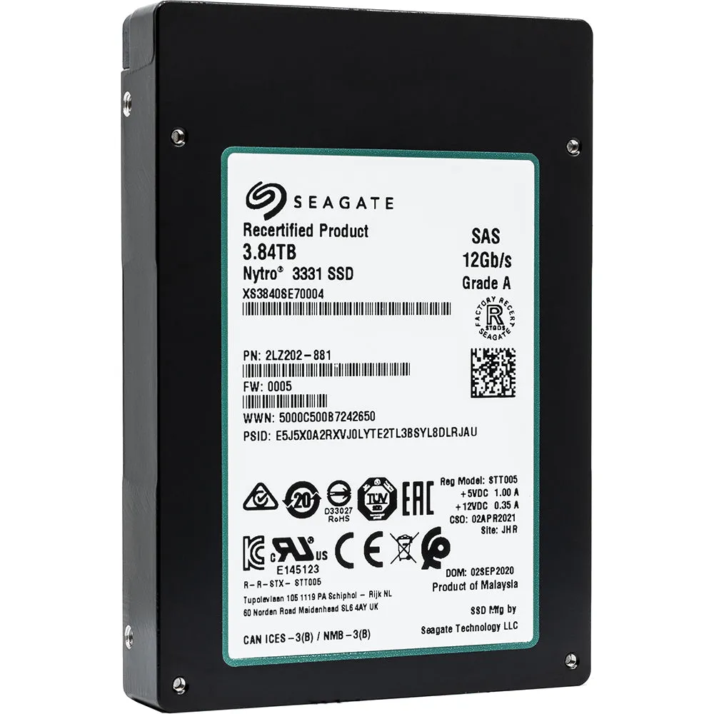 Seagate Nytro 3331 XS3840SE70004 3.84TB SAS 12Gb/s 2.5in Recertified Solid State Drive