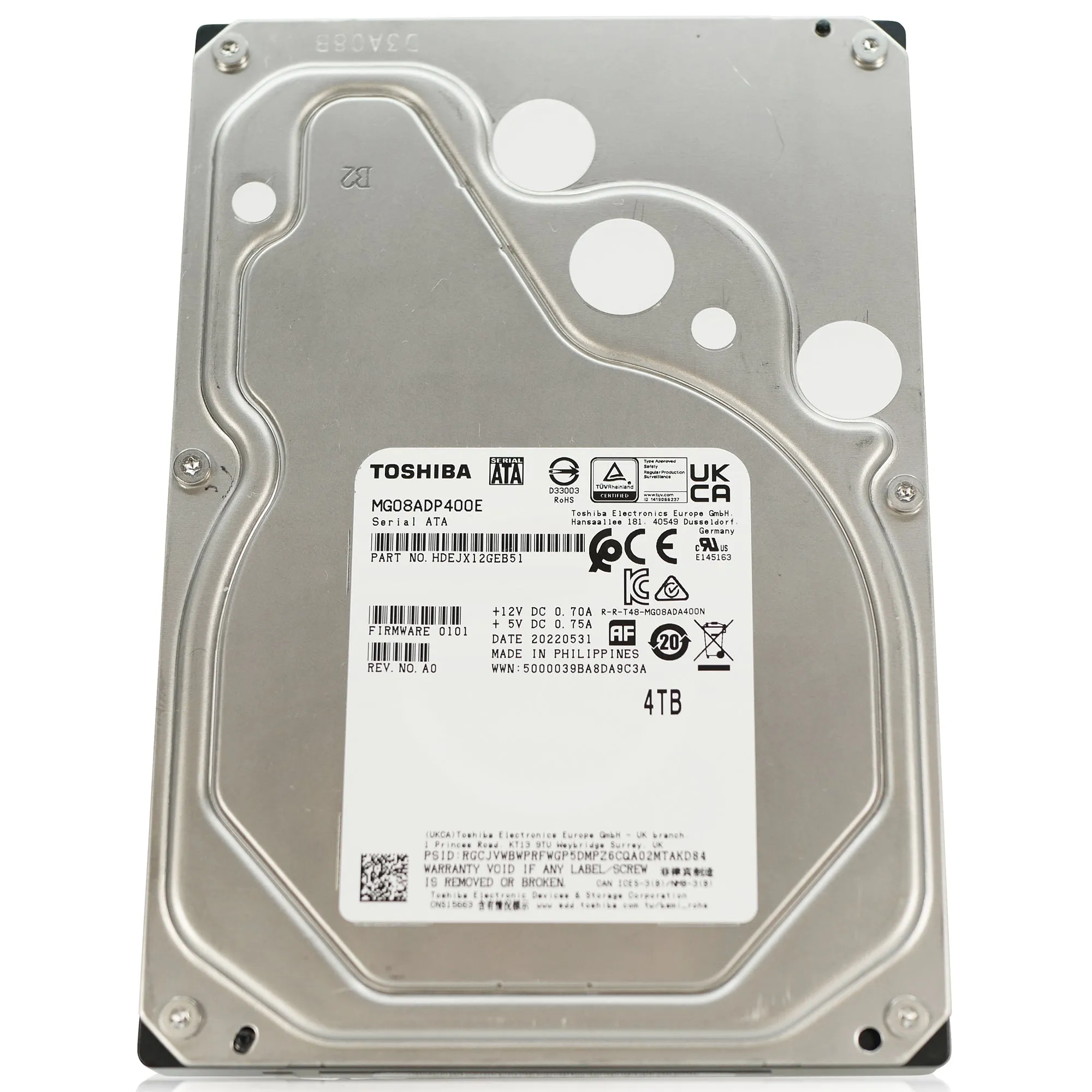 Toshiba MG08-D MG08ADP400E 4TB 7.2K RPM SATA 6Gb/s 512e 3.5in Hard Drive