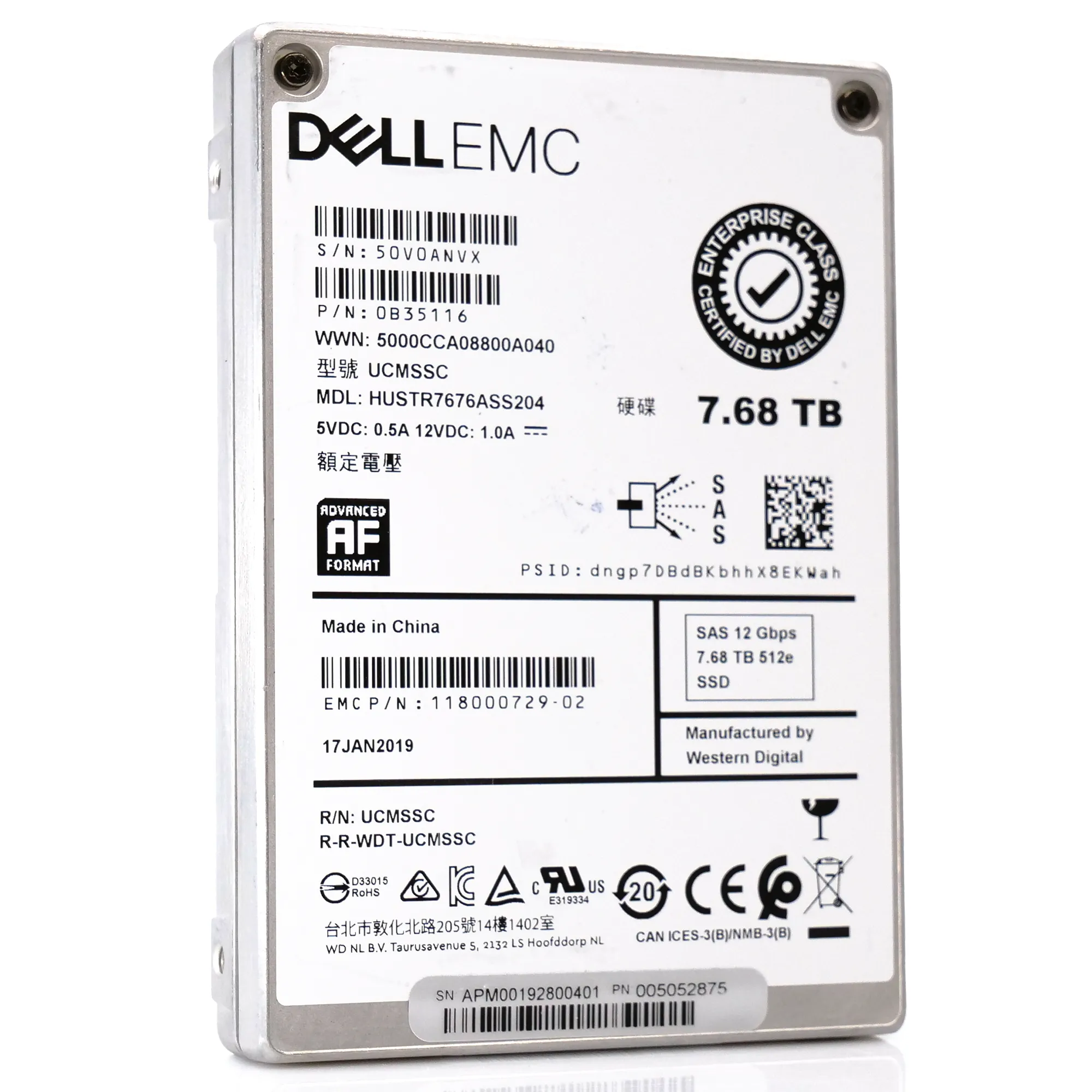 Western Digital / Dell Ultrastar SS300 HUSTR7676ASS204 0B35116 7.68TB SAS 12Gb/s 512e 1DWPD Read Intensive 2.5in Refurbished SSD